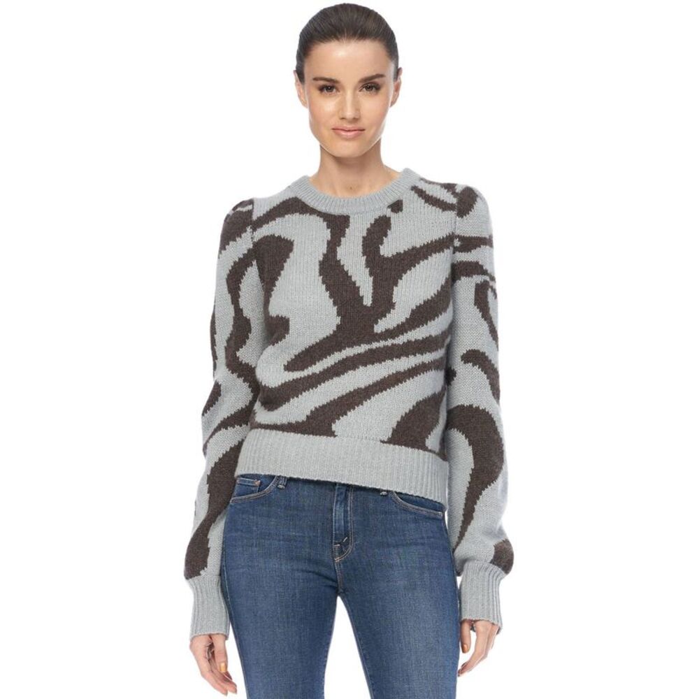 360 Cashmere Womens Persia Intarsia Cashmere Sweater M Blue/Espresso - NWT $495